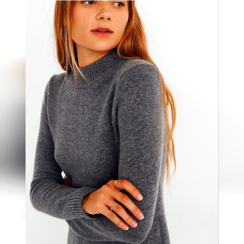MADEWELL Cashmere Midi Sweater-Dress Ribbed cuffs neck dark navy blue long